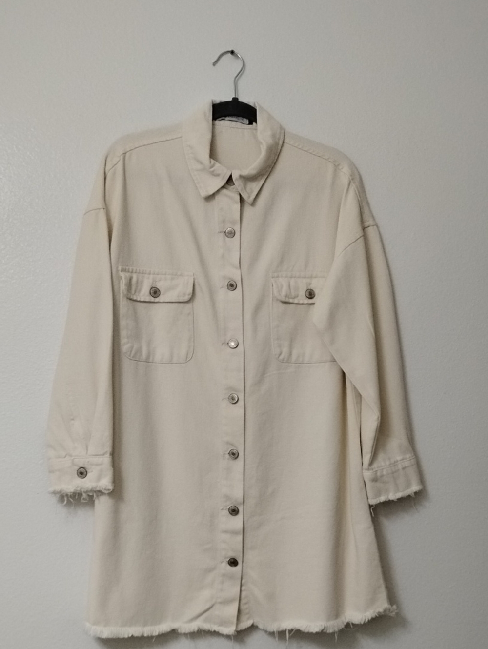 Women's Cream Button-Front Jean-Style Jacket